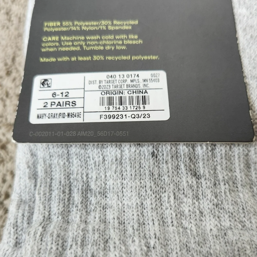 Men's Striped Marl Short Boot Socks - All In Motion Navy Blue/Gray 6-12